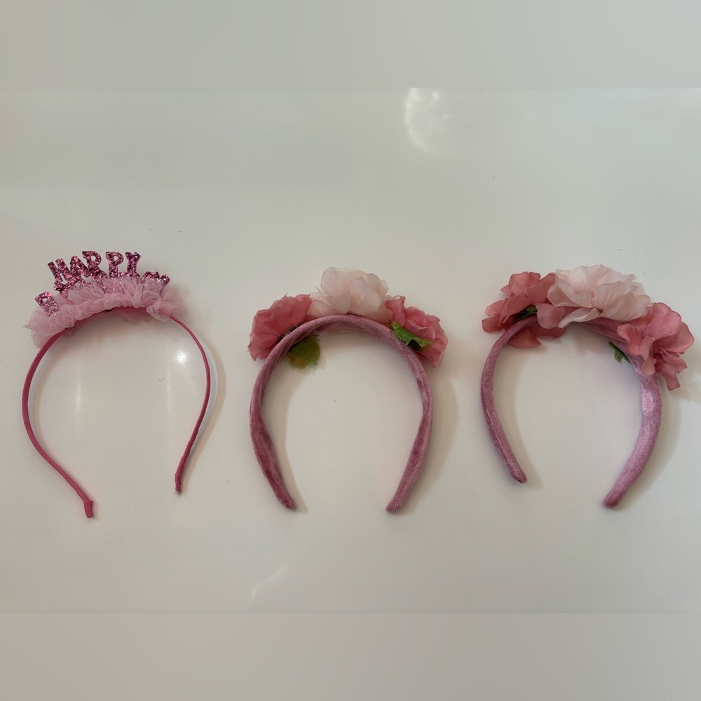 Pink Floral Kids Headband Set